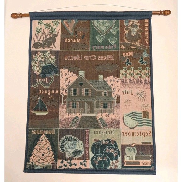 EUC Hanging Holiday Monthly Calendar Woven 90's Tapestry Wall Art Americana - Picture 6 of 6